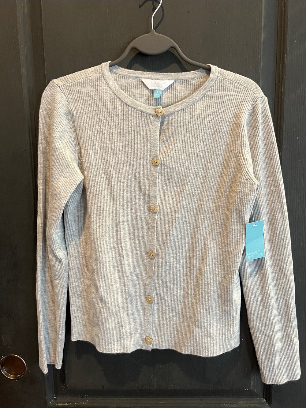 Market & Spruce Light Gray Ribbed Button-Front Cardigan